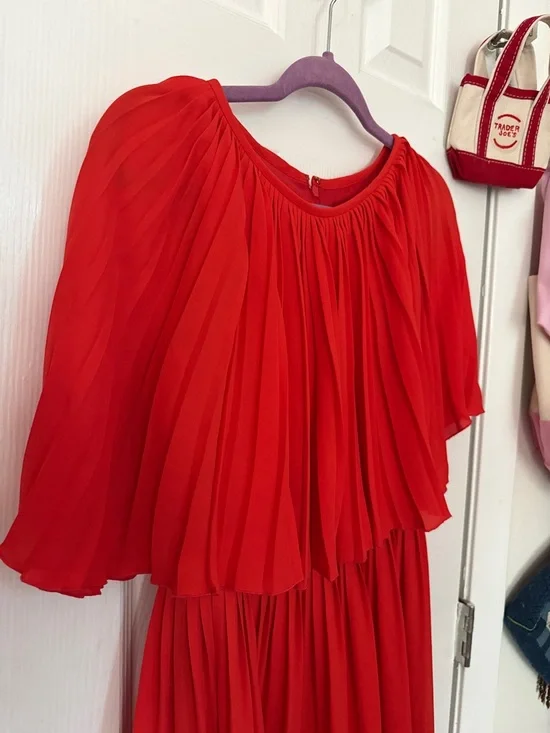 Kate Spade Red Pleated Cape Sleeve Midi Dress - Picture 5 of 11